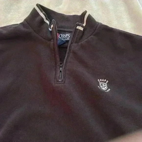 Chaps Ralph Lauren Quarter Zip Sweatshirt Black Large Vintage Y2K Preppy Classic - Picture 8 of 13